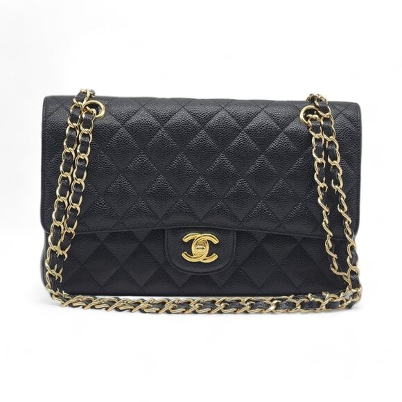 CHANEL Handbags - Chanel CC Classic Medium Double Flap Caviar Leather Chain GHW Shoulder Bag Black